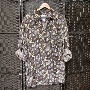 Vanto Men’s Italian silk shirt geometric print multicolored long sleeved XL